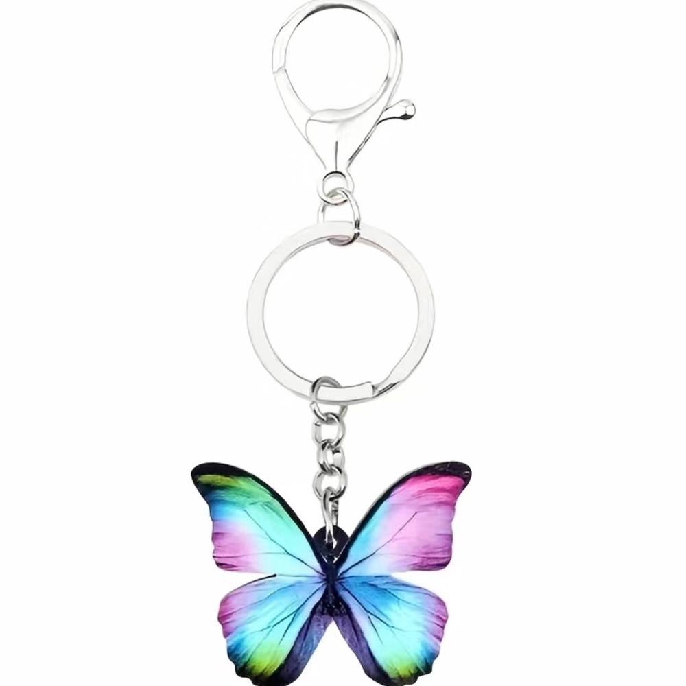 Butterfly Keychain Bag Charm Accessory Silvertone Very Bright Detailed - Picture 4 of 9